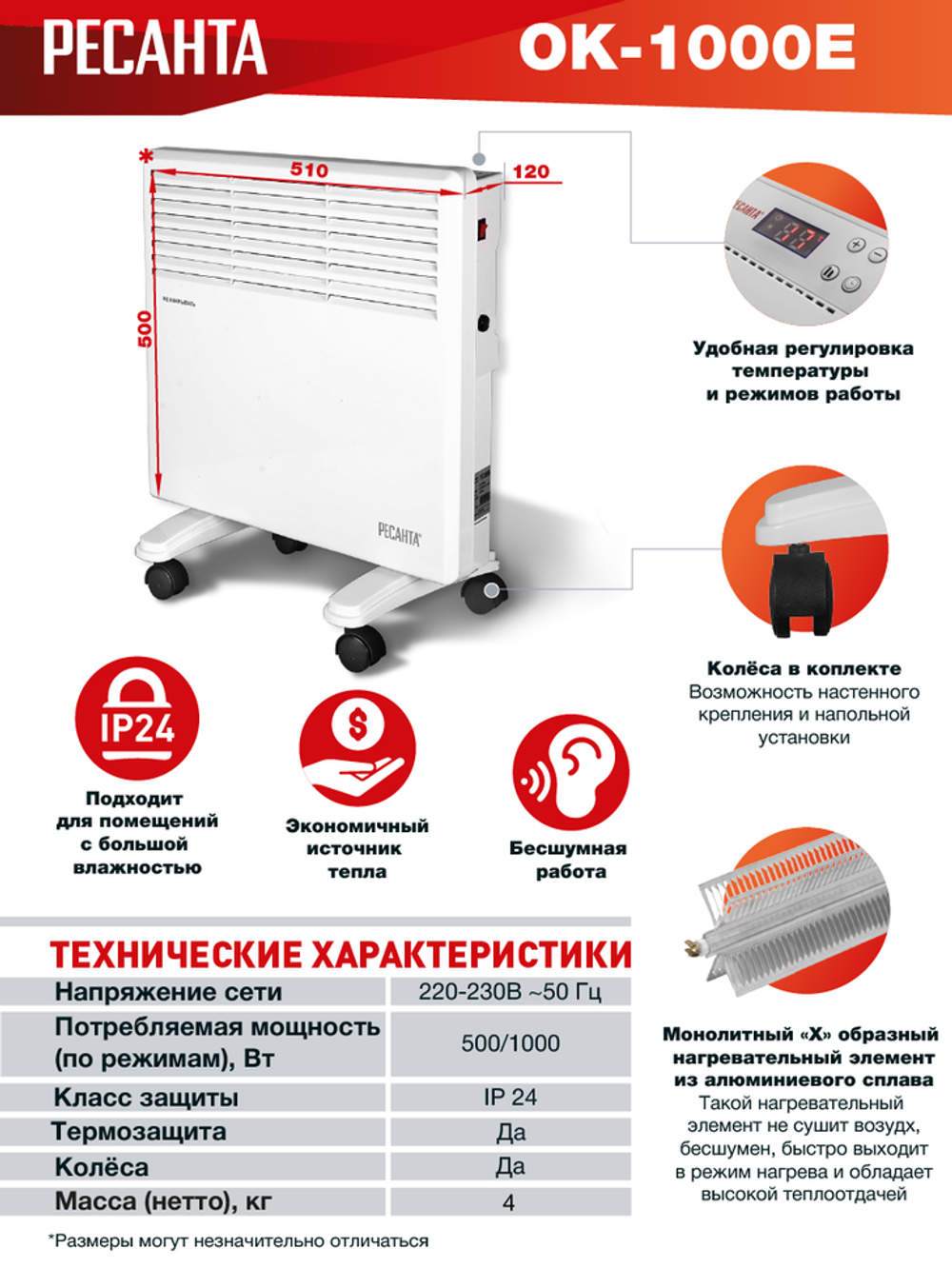 Конвектор РЕСАНТА ОК-1000Е