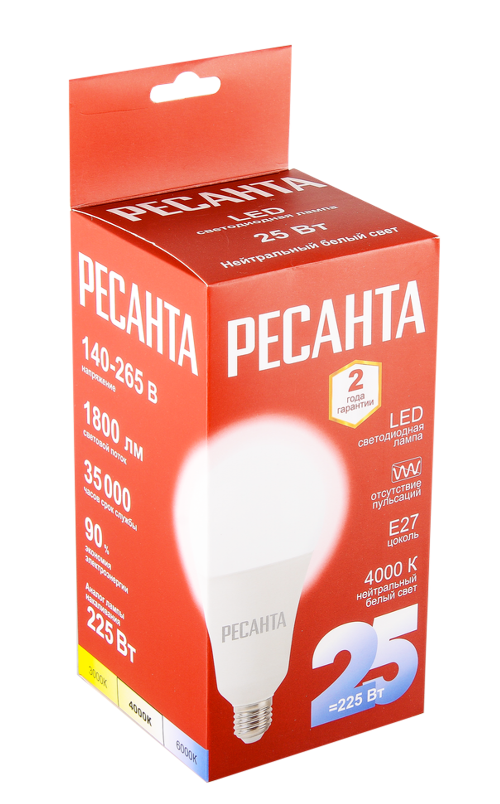 Лампа светодиодная Ресанта LL-R-A95-25W-230-4K-E27