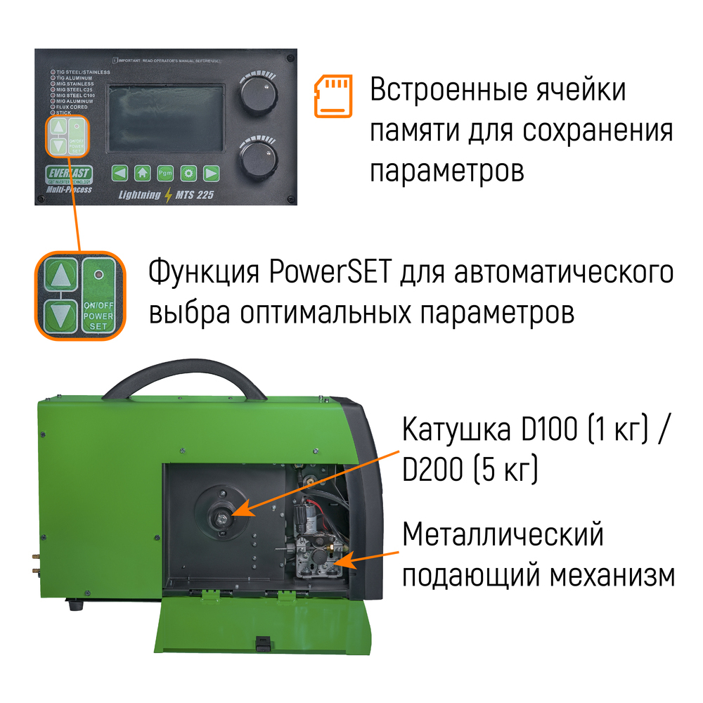Lightning MTS 225 (MIG/TIG/STICK) Everlast Сварочный полуавтомат 2EV225MTS