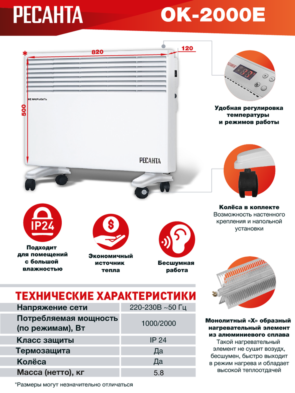 Конвектор РЕСАНТА ОК-2000Е