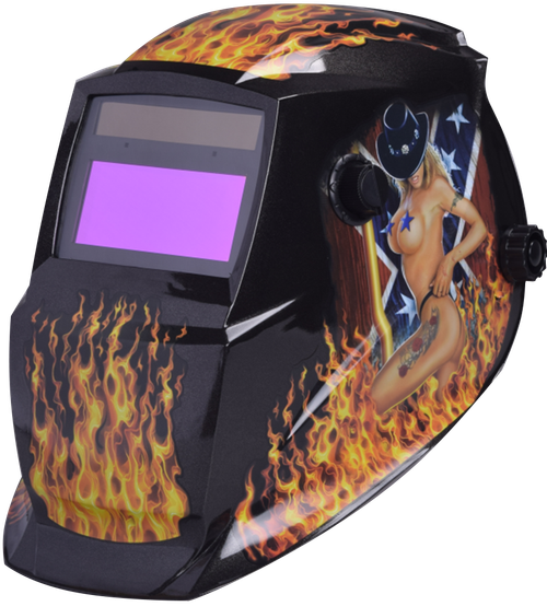 Самозатемняющаяся сварочная маска BRIMA MEGA HA-1110o (огненная девушка)