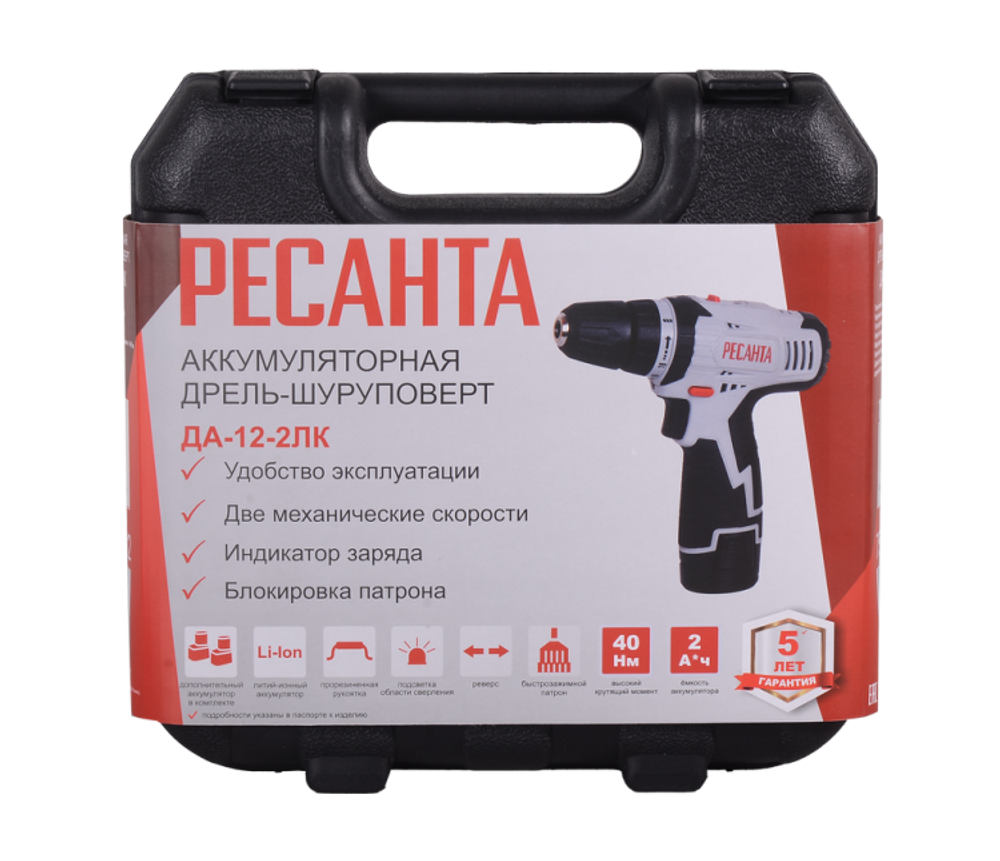 Дрель-шуруповерт аккумуляторная ДА-12-2ЛК Ресанта