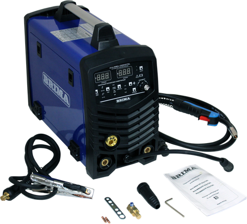 ПОЛУАВТОМАТ MIG/MMA-230 (220В) DIGITAL "BRIMA" - установка универсальная c функциями полуавтоматической сварки (MIG), ручной дуговой сварки (MMA) и аргонодуговой (TIG) сварки