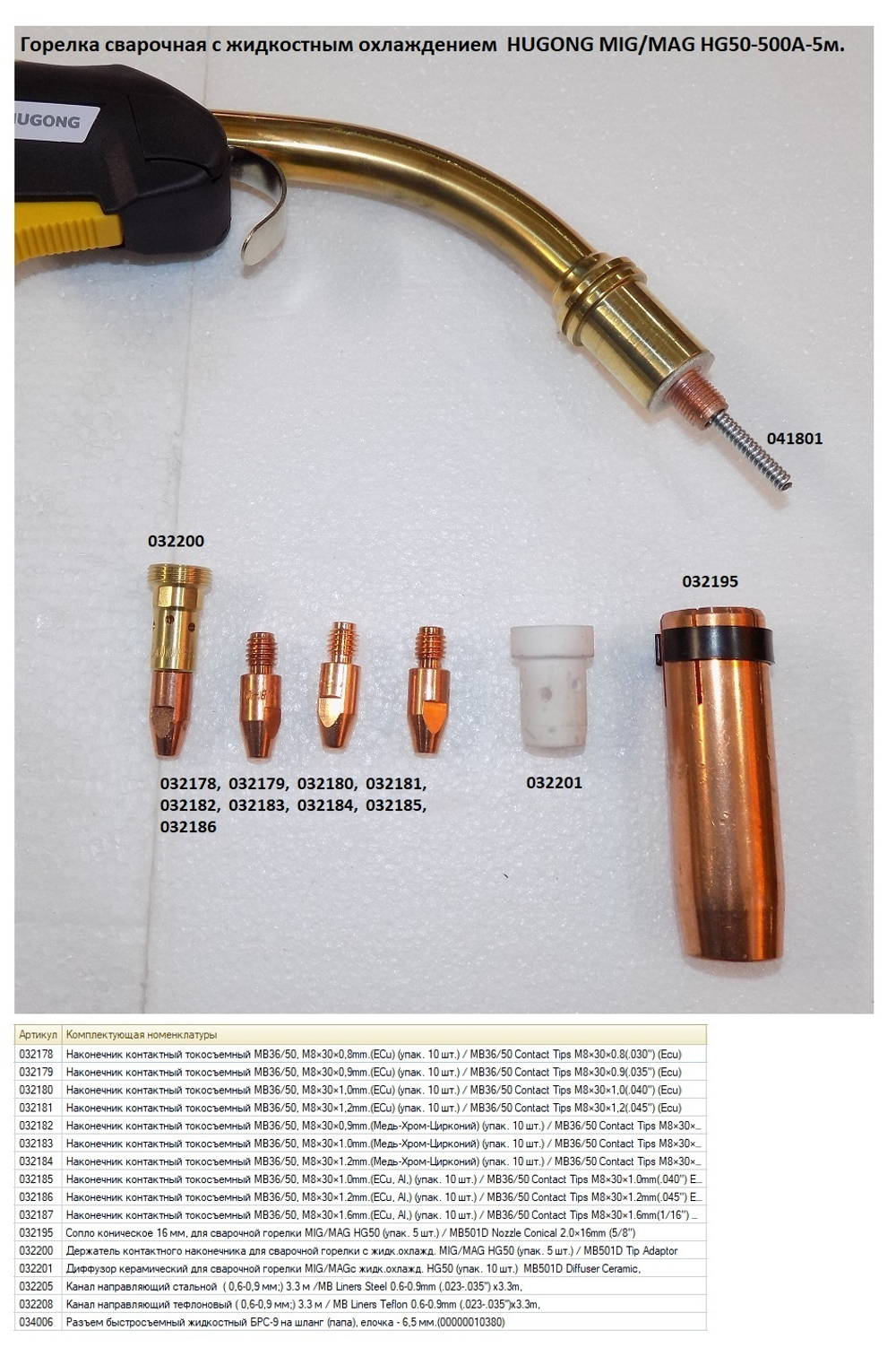 Горелка сварочная с жидкостным охлаждением HUGONG MIG/MAG HG50-500А-4м. / MIG Torch HG50 water cooled-4m