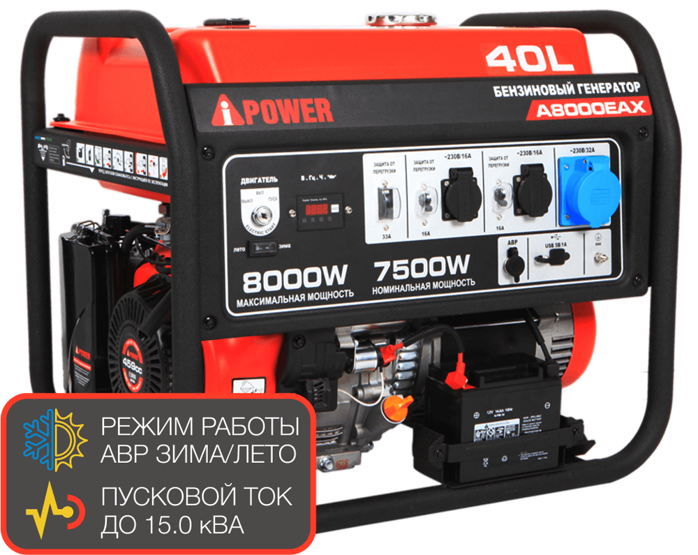Портативный бензиновый генератор A-iPower A8000EAX
